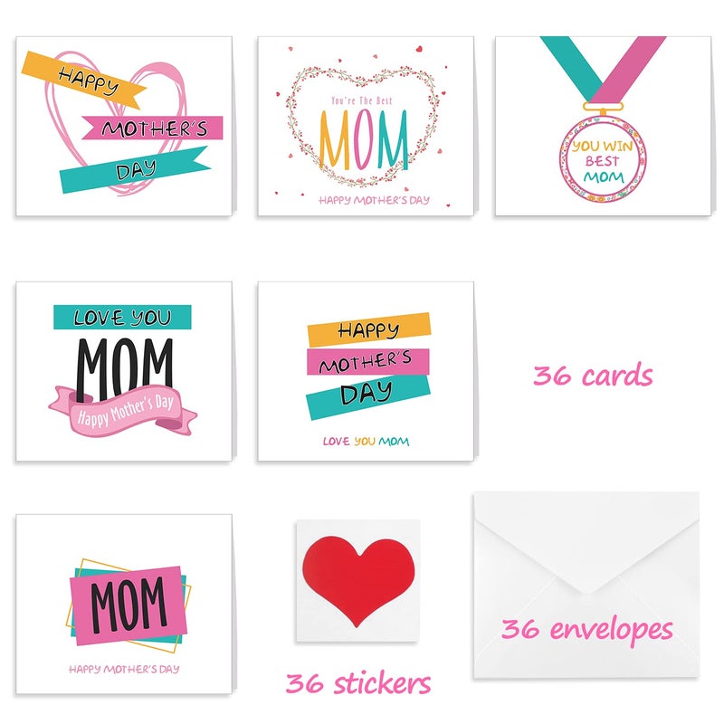 TUPARKA 36 PCS Mother's Day Greeting Cards with Envelopes,6 Assorted Unique Designs for Mother's Day - Image 3